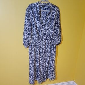 Ralph Lauren Blue Floral midi  Dress Pockets Drawstring Boho Peasant Size18W